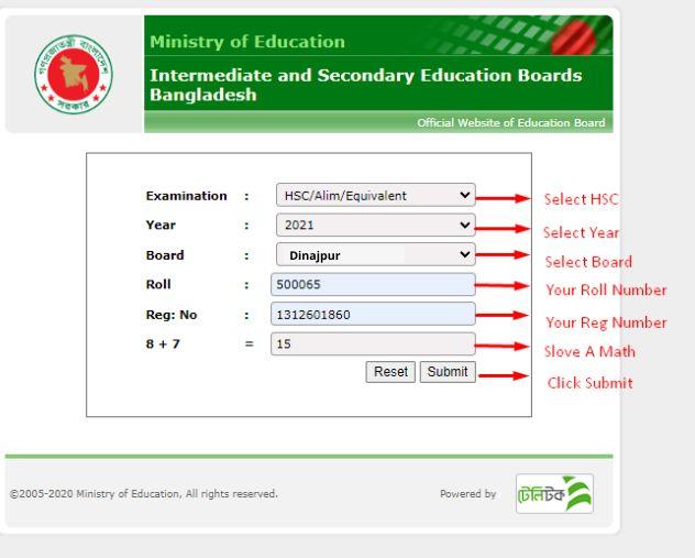 hsc result with marksheet dinajpur board