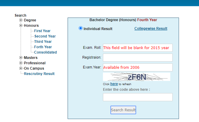 nu honours 4th year result